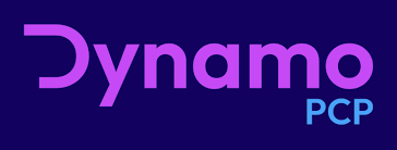 light purple word Dynamo, blue word PCP on dark blue background